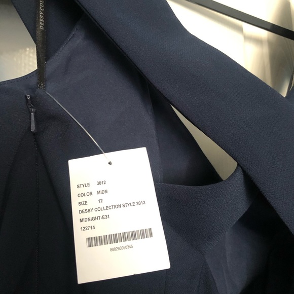 Dessy Collection Off-the-Shoulder Criss Cross Back Trumpet Gown- Midnight, sz 12 - Picture 3 of 3